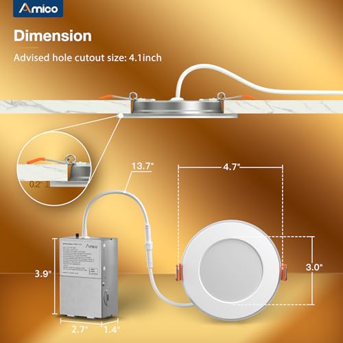 12 Pack 4 Inch LED Recessed Lights with Night Light - 5 CCT, 700LM, White