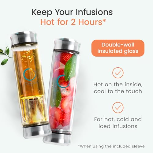 13 oz Tea Infuser Bottle with Stainless Steel Filter - Travel Tea Water Bottle Gift Set