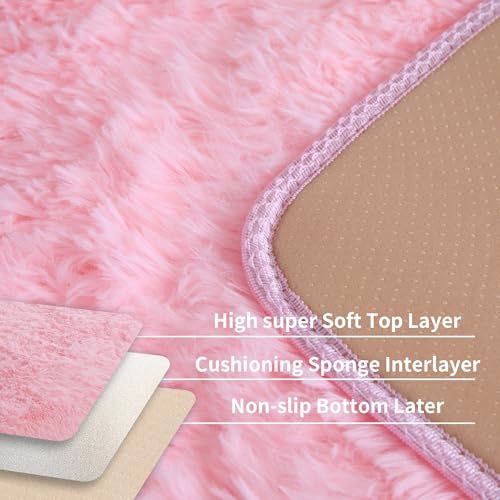 Pink Fluffy 9x12 Area Rug for Bedroom & Living Room - Soft Washable Shag