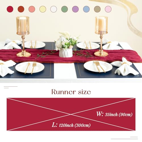 Sioloc Burgundy Red Cheesecloth Table Runner 10 Pack - Fall Holiday Decor, 35x120 inches