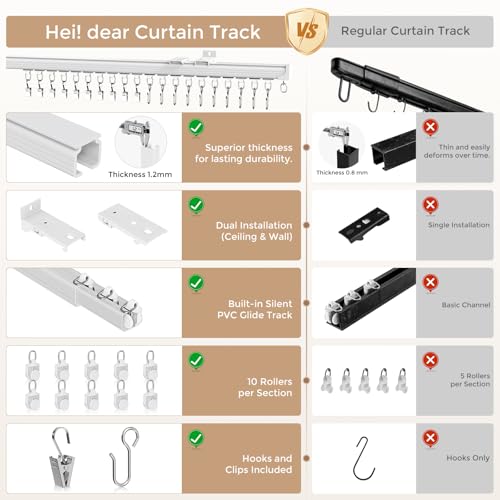 hei! dear White Ceiling Curtain Track 15-18 ft Heavy Duty Wall & Ceiling Mount Rail