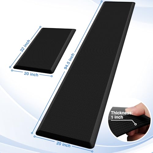 1-Inch Thick Anti-Fatigue Kitchen Mat 2-Piece Set Black 20 x 32 + 20 x 94.5 Inches