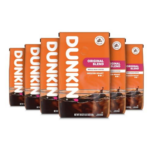 Dunkin’ Original Blend Medium Roast Whole Bean Coffee - Pack of 6, 18 Oz Bags