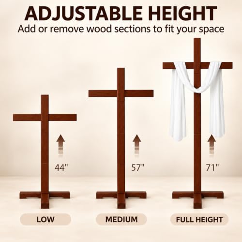 71-Inch Large Wooden Cross for Wedding & Church Decor, Natural Timber Stand