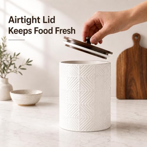 LILO DESIGN CO. Ceramic Canister Set with Airtight Bamboo Lids - 3 Sizes for Kitchen Storage