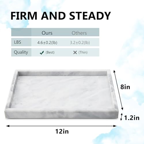 Natural Marble Tray for Bathroom, Vanity, Kitchen Counter - White 12x8