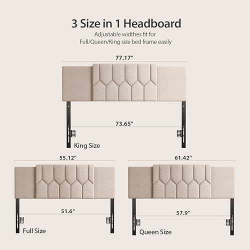 Salamir Upholstered Headboard for Full, Queen, King Beds - Beige, Adjustable Height & Width