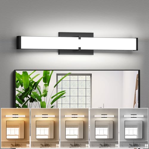 Modern 24-Inch Black Bathroom Vanity Light 5CCT Dimmable 2500 Lumens