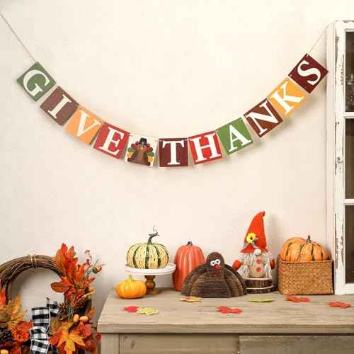 Thanksgiving Wooden Banner, Give Thanks Decor, Happy Fall Thanksgiving Mantle Fireplace Decorations