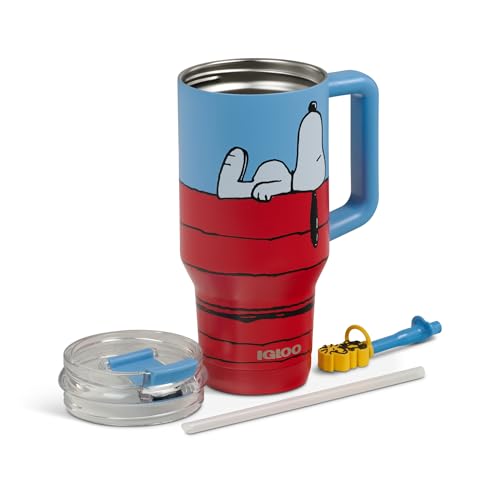 Snoopy Peanuts 32 oz Travel Mug with Doghouse & Woodstock - Leakproof Flip Lid