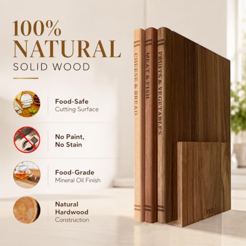 Natural Solid Wood Book-Shaped Cutting Board Set with Stand - Kitchen Organizer