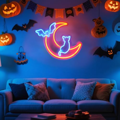 Halovin Halloween Neon Sign Wall Decor - Style A Moon Bat Cat Light