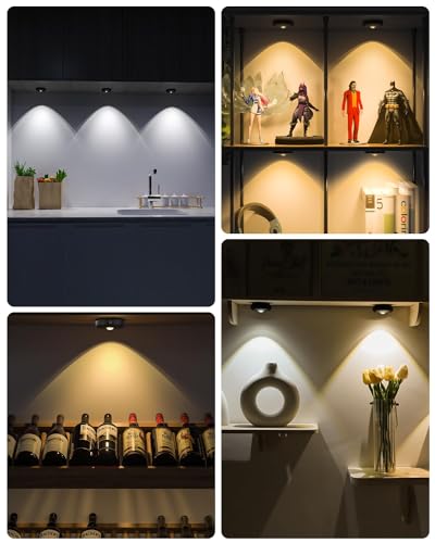 Rechargeable Under Cabinet LED Puck Lights with Remote Control - Warm White / Cool White, 6 Pack