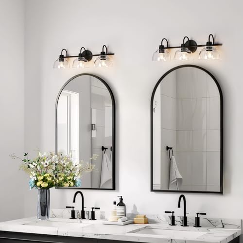 3-Light Bathroom Vanity Light Fixture with Clear Glass Shades - Modern Farmhouse Wall Lamp