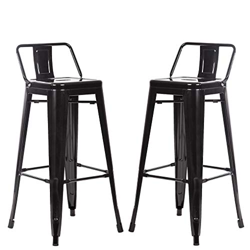 FDW Adjustable Metal Bar Stools Set of 2 - Stackable Black Kitchen & Patio Chairs