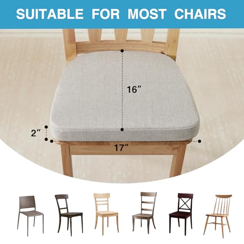 Set of 6 Beige Non-Slip Dining Chair Cushions 17x16 Inch with Ties