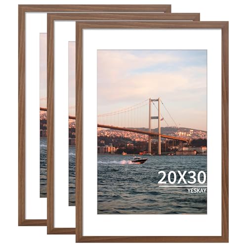 YESKAY 20x30 Brown Picture Frame Set of 3 - Wall Display for Photos and Posters