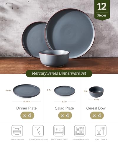 Famiware Mercury 12-Piece Stoneware Dinnerware Set - Charcoal, Service for 4