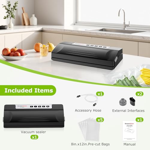 Vacuum Sealer Machine for Food Storage - Black/Silver, 5 Bags Included