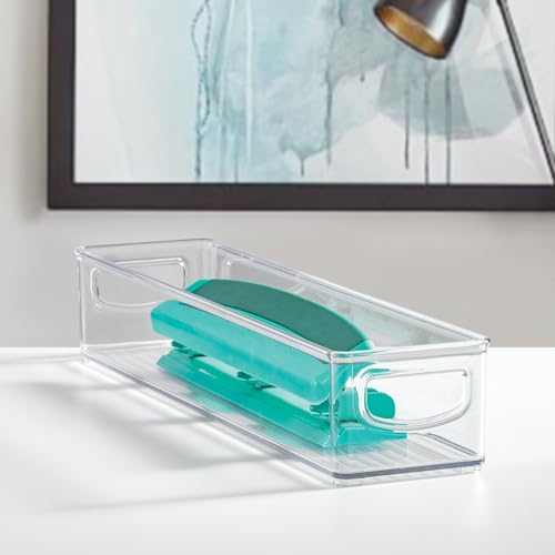 iDesign 4-Pack Slim Clear Plastic Storage Bins - Extra Long Narrow Organizer