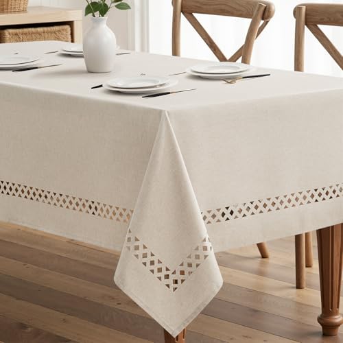 MIULEE Beige Rectangular Tablecloth 60x120 Inch with Decorative Cutouts