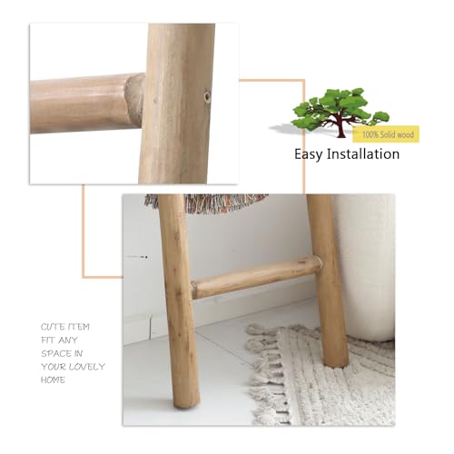 Rustic Brown Blanket Ladder 57in Solid Wood Decorative Farmhouse Accent - Medium, Knock Down