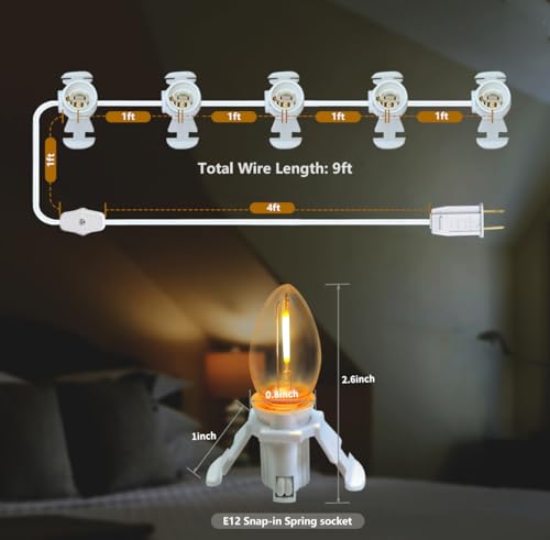 MEILUX 5 Pack C7 LED Night Light Bulbs with Power Cord, E12 Base, Warm White