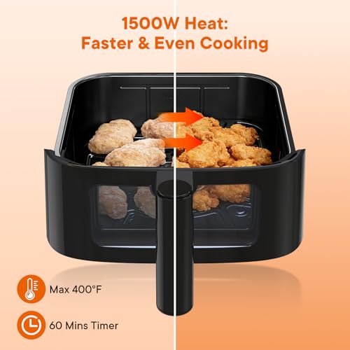 Black 4QT Compact Air Fryer with Touchscreen, Interior Light & Presets