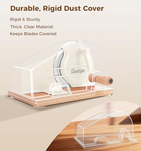 SOWKIPE Cream Manual Bread Slicer with Adjustable Thickness, Clear Cover for Sourdough & Baked Goods