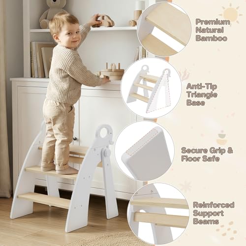 Reeple 3-Step Foldable White Toddler & Kids Bathroom Sink Step Stool
