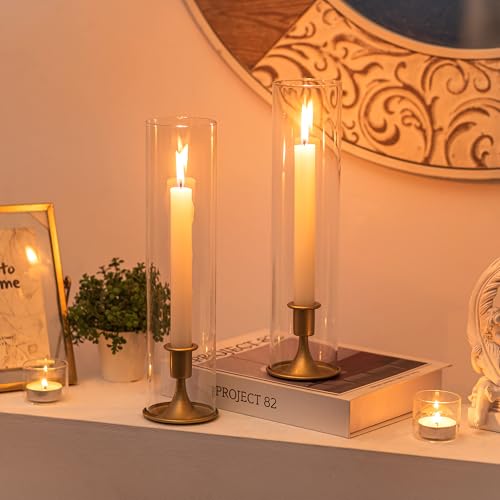 Romadedi Hurricane Candlestick Holders Gold, Taper Candle Holder, Set