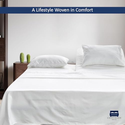 Cottingon 4-Piece Split Top King Sheet Set 78x80 + 34" Flex Head Fitted, 100% Egyptian Cotton, White
