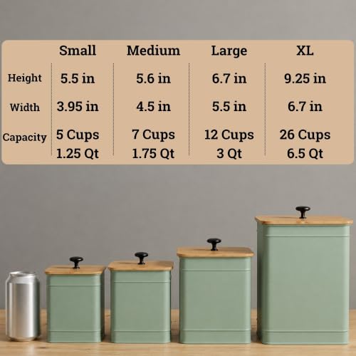 Sage Green Kitchen Canister Set of 4 with Chalkboard Labels & Marker - Countertop Food Storage
