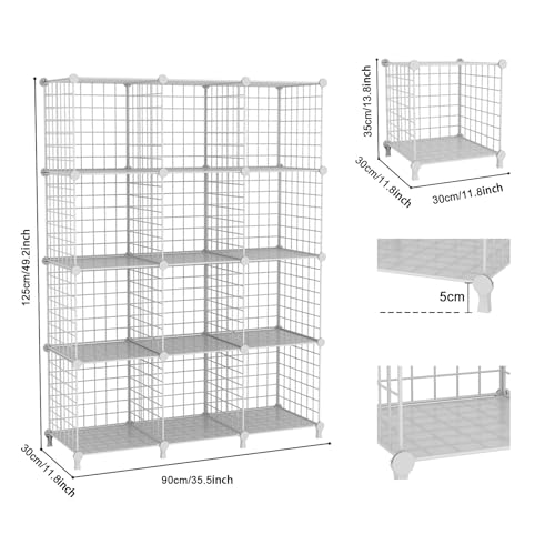 ATTDETJL White 12-Cube Metal Wire Storage Organizer Shelf for Closet & Office