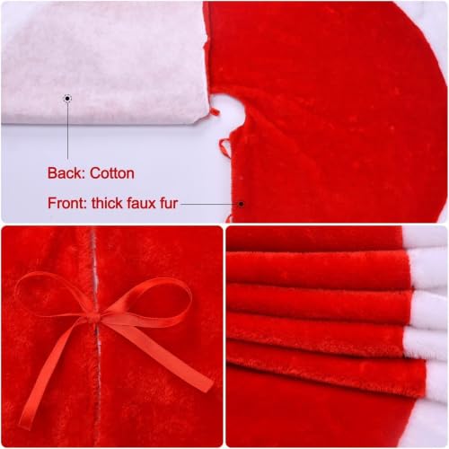 X-Large Red & White Velvet Christmas Tree Skirt - 48 Inch Holiday Decor