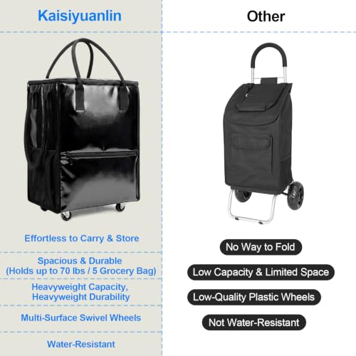 Black 18-Gallon Rolling Grocery Tote Bag with 4 Wheels & Handles