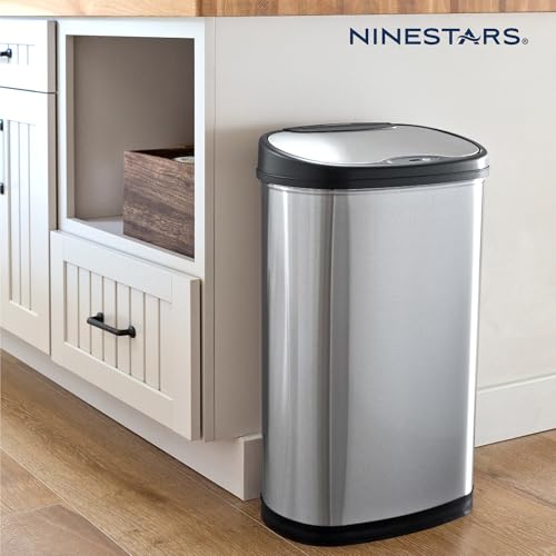 Touchless 13 Gallon Oval Trash Can with Odor Seal - Stainless Steel & Black