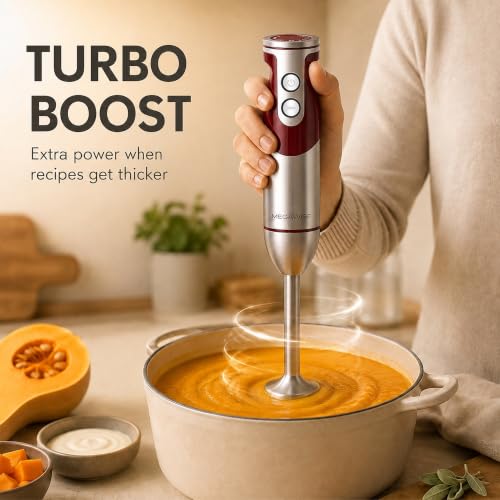 Red 5-in-1 Immersion Hand Blender Set - 400W Variable Speed Kitchen Stick