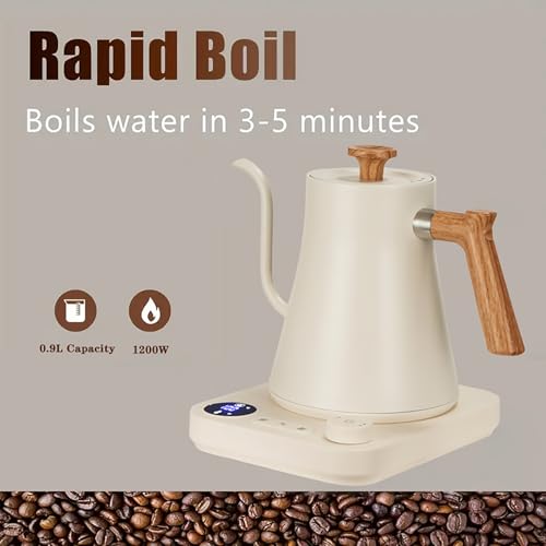 BQEUCE White Gooseneck Electric Kettle 0.9L with ±1℉ Temperature Control