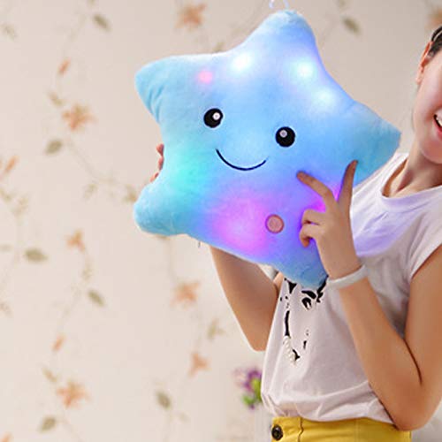 LED Twinkle Star Shaped Plush Pillow, Creative Night Light Glowing Cushions Plush Stuffed Toys Gifts for Kids, Decoration (Blue)