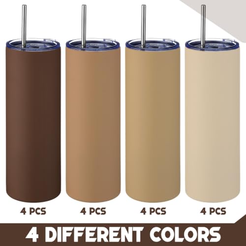 16 Pack 20oz Insulated Stainless Steel Tumblers with Lids & Straws - Brown, Variation 16