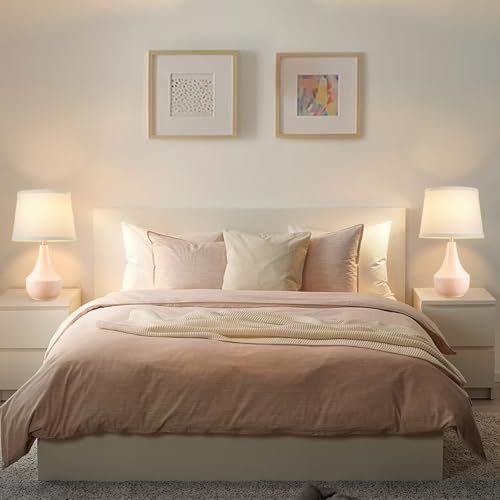 GyroVu 18.63-Inch Pink Ceramic Bedside Table Lamp Set of 2 with LED Bulbs