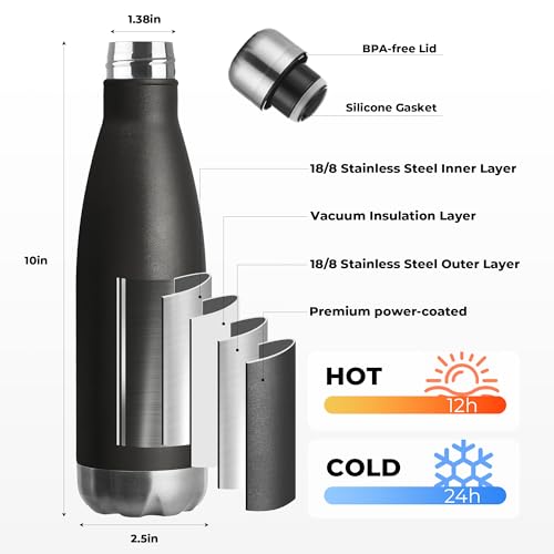 MEWAY 17oz Colorful Sport Water Bottle 12 Pack Vacuum Insulated Stainless Steel, Leak-Proof Double Wall Cola Shape, Keeps Hot & Cold