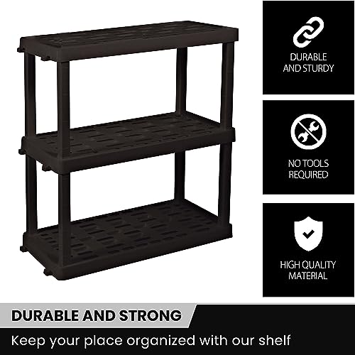 Heavy Duty Plastic Storage Shelves - Stackable 3-Tier Organizer Rack for Garage, Kitchen & Closet