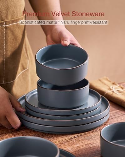 Famiware Nebula Ridge 12-Piece Charcoal Stoneware Dinnerware Set for 4