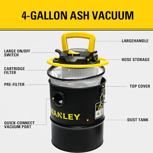 Portable Ash Vacuum Cleaner for Fireplaces and Pellet Stoves - 4 Gallon, 4 HP