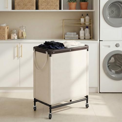 StorageWorks Beige 2-Section 100L Laundry Hamper with Wheels & Removable Fabric
