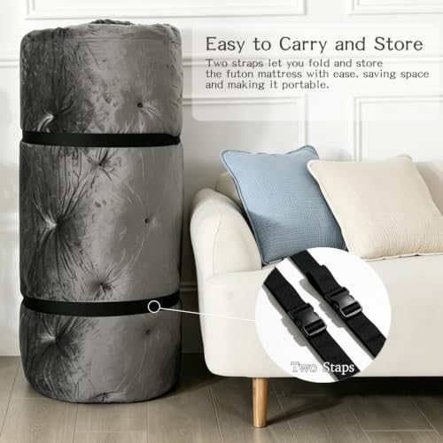 Japanese Floor Mattress Twin Size Foldable Futon Mattress Grey - Portable Tatami Pad for Camping & Guest Room