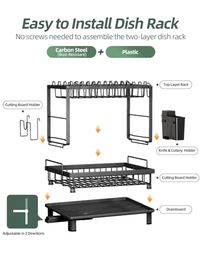 Nfnoyp Black 2-Tier Dish Drying Rack for Kitchen Counter - Space Saver