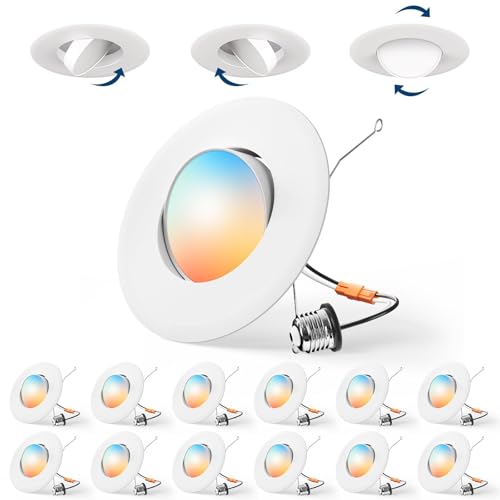 6 Inch Gimbal Eyeball LED Recessed Can Lights 5 CCT, 12 Pack